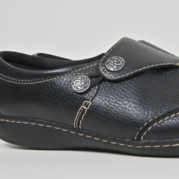 Clarks Collection Leather Button Slip On Button Comfort Black Loafers US9.5 UK7 - Picture 15 of 16